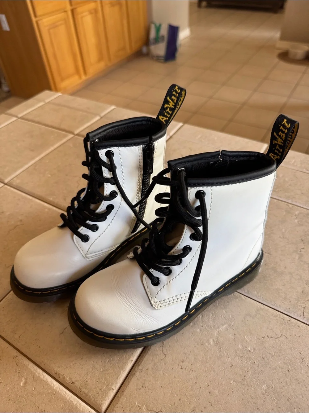 Dr. Martens White Leather Lace-Up Combat Boot